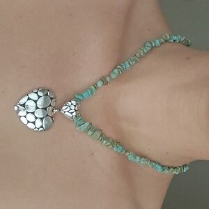 Tourqouise Beaded Heart Pendant Neclace!